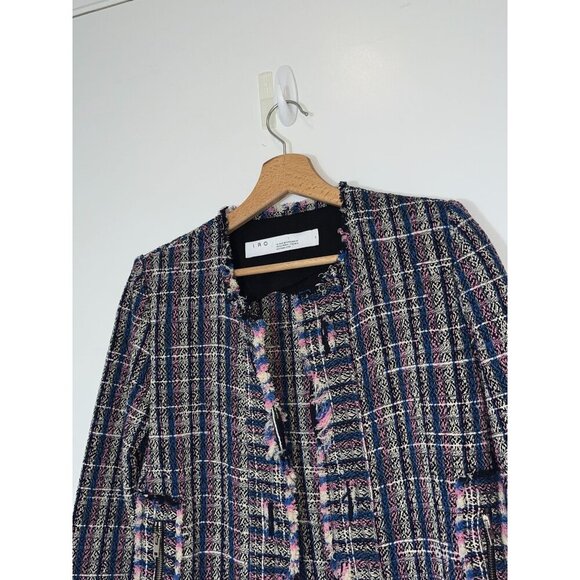 IRO Frannie Blue Tweed Open Front Jacket Size 36 ( Small) S Multicolor - Picture 7 of 9